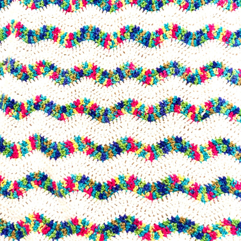 Hand Crocheted Baby Lap Blanket Rainbow Zig Zag‎ Cottagecore Boho Throw 40x38